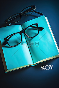 英语学习背景图片_“学习”这个词写在一本戴着眼镜和笔记本的书上