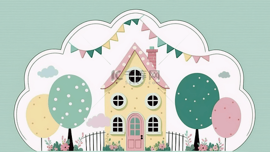 房子卡通粉色可爱背景