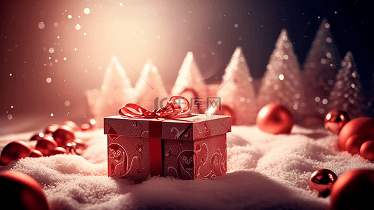 圣诞节红色礼品盒唯美冬季白色雪花