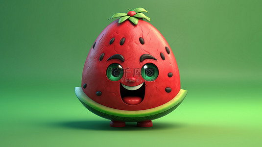 卡哇伊食物背景图片_可爱又快乐的 3D 卡通人物卡哇伊红绿西瓜