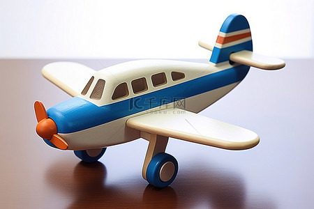 木制飞机白色和蓝色儿童玩具