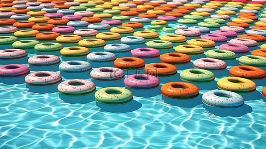 多彩多姿的泳池漂浮在游泳池中的 3D 插图