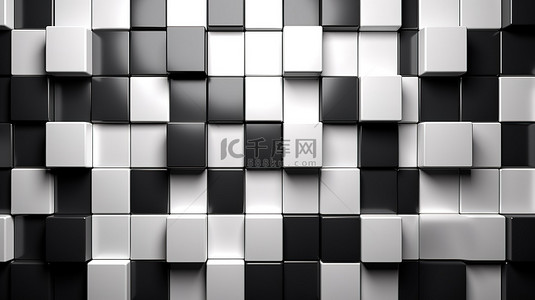 墙背景图片_黑白 3D 渲染墙纹理中的现代方形瓷砖