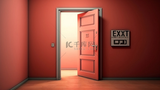 安全指示牌背景图片_房间门上出口标志的 3D 插图