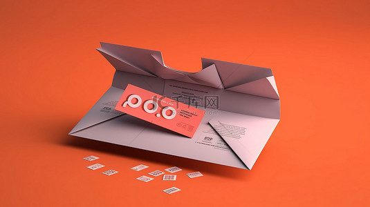 优惠券背景图片_3D 渲染优惠券的插图，折扣包含在打开的邮件信封中
