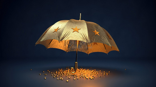 3d 插图金色欧元被雨伞屏蔽