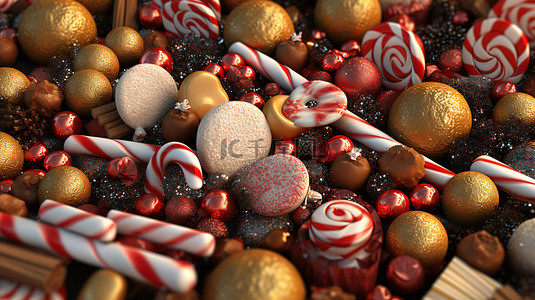 节日圣诞糖果背景的 3d 渲染
