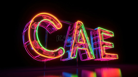 渲染的 3d 霓虹字母咖啡馆标志