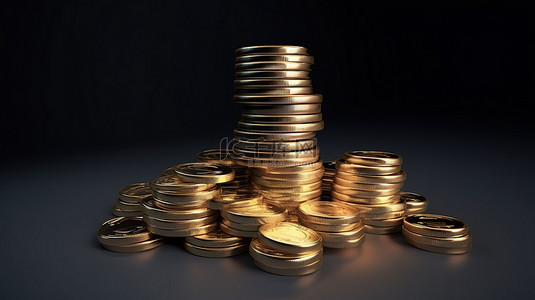 概念性 3D 插图用比特币和黄金储蓄积累财富
