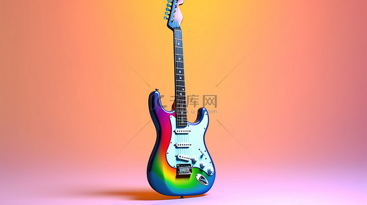 3d 渲染中渐变背景的彩色吉他