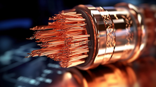 孤立背景下智能电力电缆中火花铜电路线的 3D 插图