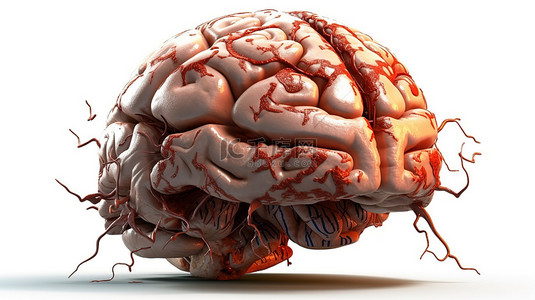 医疗健康背景背景图片_由于感染或其他原因导致的受影响区域的脑损伤 3D 渲染的概念图孤立图像