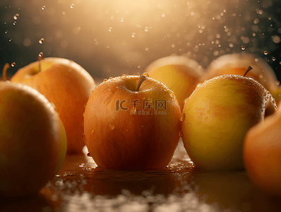 食品生鲜背景图片_苹果水果水花特写摄影广告背景