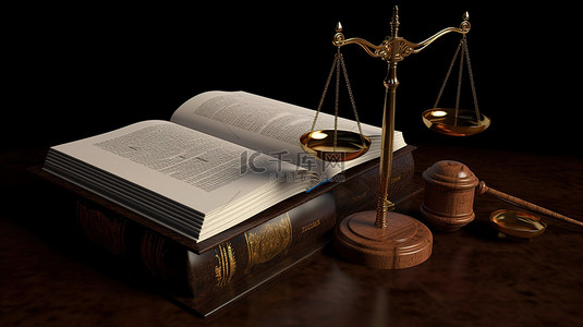 司法木槌和 3d 书和谐平衡