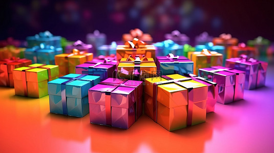 3D 渲染中的彩色盒装礼物