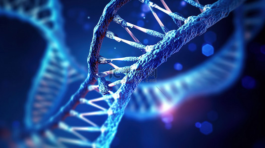 医学研究背景图片_代表生物学和医学研究概念的蓝色 DNA 结构的三维渲染