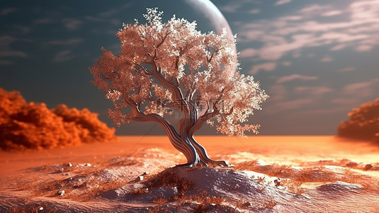 宇宙背景图片_月球树的 3d 插图