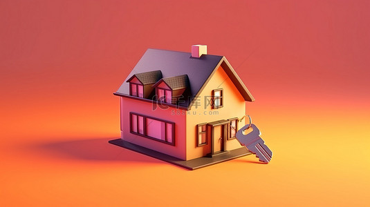房屋钥匙形状的投资房产抵押贷款的 3D 渲染