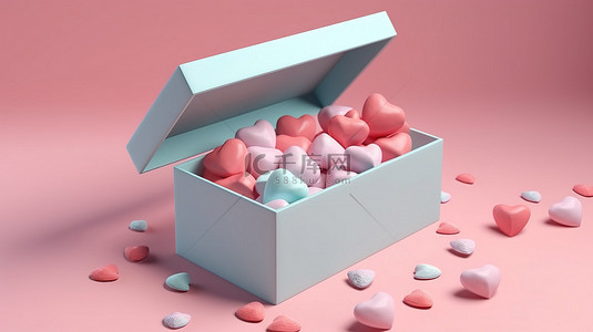2月14日背景图片_2 月 14 日情人节开放的装满心形的 3D 逼真粉彩礼盒