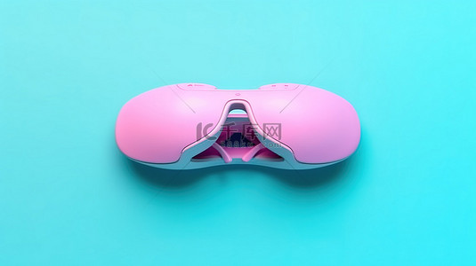 科技背景眼背景图片_蓝色粉红色柔和背景上的 3D 眼镜，配有 PC 鼠标，非常适合娱乐顶视图