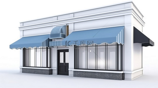 商业购物背景图片_卡通风格 3D 渲染店前店用于商业广告隔离在白色背景