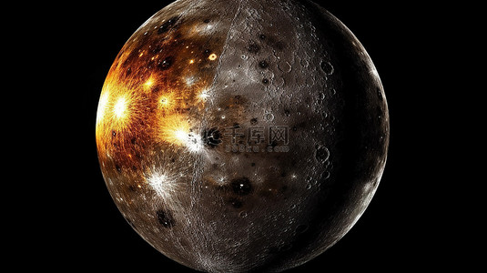 3d月球背景图片_水星行星的 3D 渲染，具有 NASA 在黑色背景上提供的详细特征