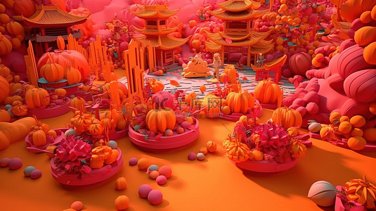 充满活力的 3D 渲染背景为中国新年庆祝活动