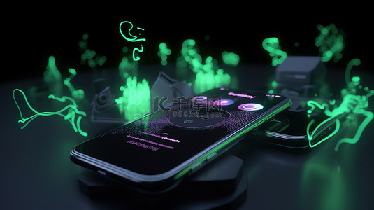 图标组合背景图片_Spotify 图标在 3D 设计的手机组合上弹出