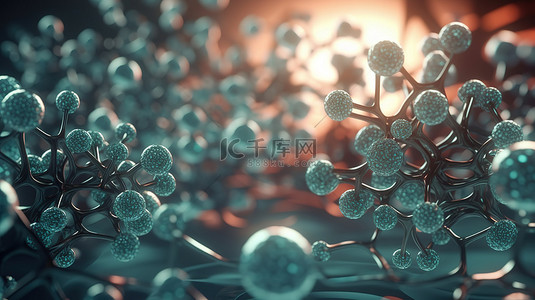 元素健康背景图片_3d 渲染背景中的医学概念抽象分子与细胞元素