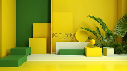 绿色和黄色图形概念模型中的 3D 渲染背景