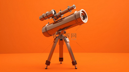 星空背景图片_橙色背景下的 3D 渲染单色望远镜