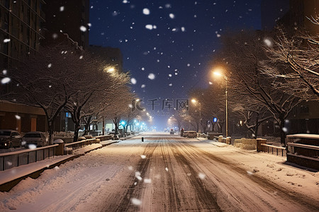 城市雪背景图片_城市街道被雪覆盖