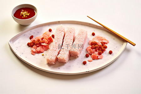 炒背景图片_陶瓷盘上的粉色炒饭和米饼