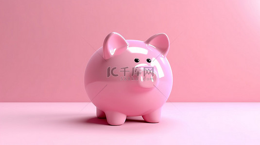 象征储蓄的 3D 粉色存钱罐渲染