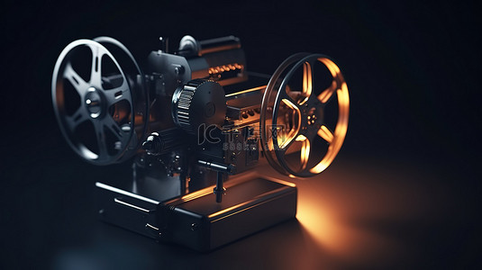 昏暗环境中的 3D 渲染电影放映机