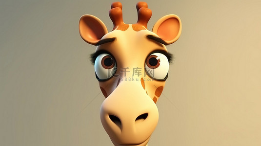 卡通鹿头背景图片_3d 渲染的卡通长颈鹿，可爱的向上凝视的头