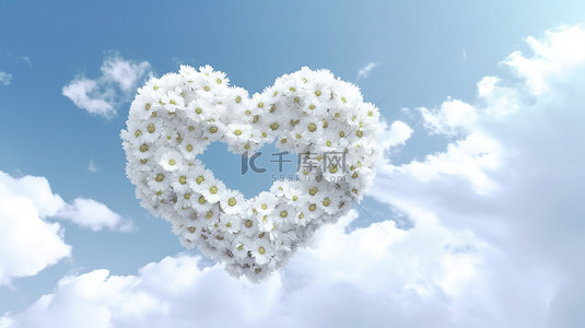 漂浮白色花背景图片_天空背景下漂浮的白色花朵的天堂花束 3D 渲染