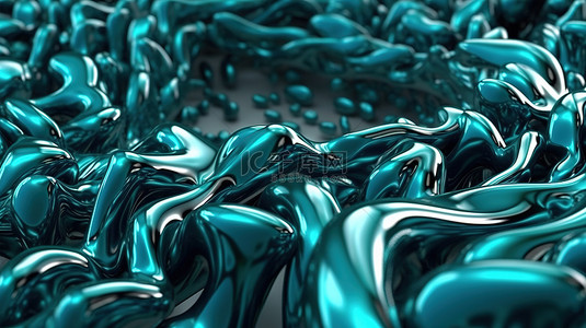 科技循环背景图片_3d 渲染的循环金属青色液体的抽象动画