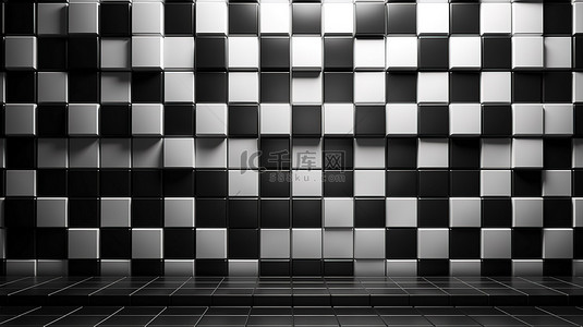 黑白 3d 渲染中的当代陶瓷方砖墙纹理