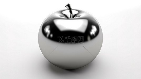 白色隔离上金属苹果的 3d 渲染