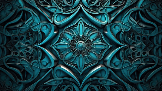3D 插图中的几何装饰风格蓝色图案