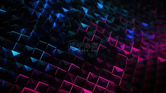 霓虹粉色和蓝色多边形网格抽象背景，在 3d 中创建部分模糊