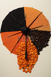 一把装有不同种类谷物的雨伞