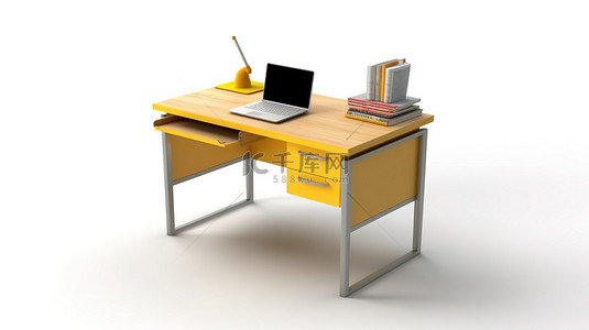 电脑远程背景图片_独立课桌和笔记本电脑的 3D 渲染