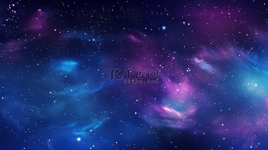 黑色夜景背景图片_天体夜景令人惊叹的星空和充满活力的蓝紫色星系水平背景横幅