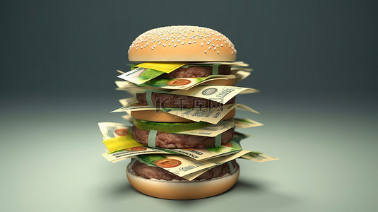 芝士背景图片_3d 渲染欧元纸币和汉堡