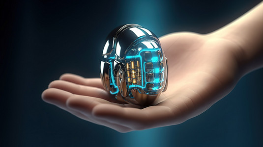 具有 3D 渲染医疗胶囊的创新医疗技术 Android 机器人手