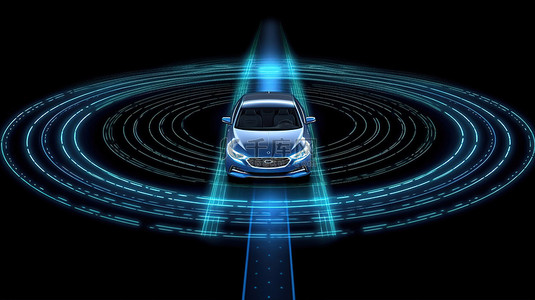 自动运输系统背景图片_自动驾驶 3D 渲染汽车顶视图全息图检测道路和障碍物与复制空间