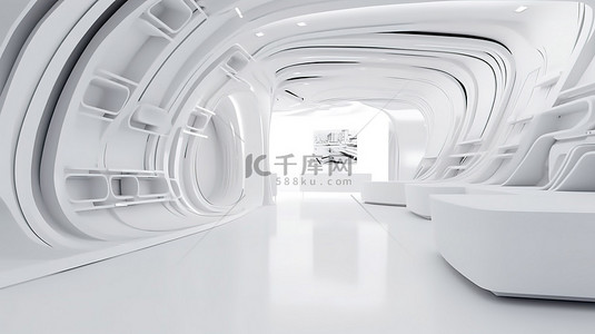 白色抽象建筑背景 3D 渲染图像上的科技产品展示