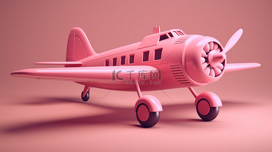 玩具飞机背景图片_3D 插图中的老式粉红色玩具飞机